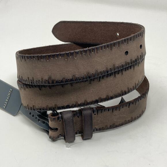 Allsaints Taupe Brown Embossed Anthracite Leather Belt Size 40 AS400028 C - Picture 1 of 13